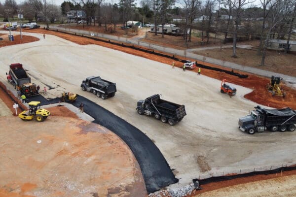 In-progress sitework at Shiloh Road commercial project in Piedmont, SC, including demolition, grading, utilities, erosion control, and paving by S3 Construction