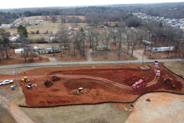 In-progress sitework at Shiloh Road commercial project in Piedmont, SC, including demolition, grading, utilities, erosion control, and paving by S3 Construction