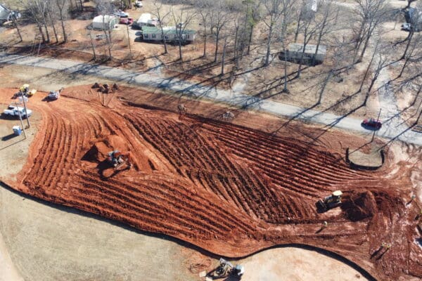 In-progress sitework at Shiloh Road commercial project in Piedmont, SC, including demolition, grading, utilities, erosion control, and paving by S3 Construction