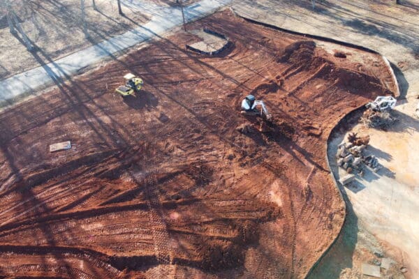 In-progress sitework at Shiloh Road commercial project in Piedmont, SC, including demolition, grading, utilities, erosion control, and paving by S3 Construction