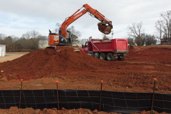 In-progress sitework at Shiloh Road commercial project in Piedmont, SC, including demolition, grading, utilities, erosion control, and paving by S3 Construction
