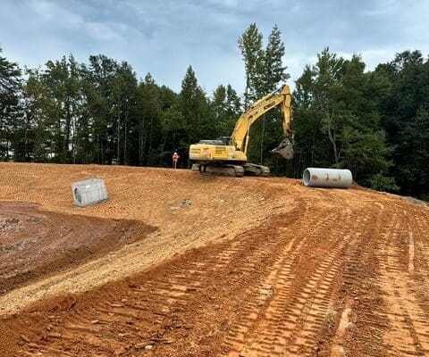 Storm drainage system components installed at a construction site